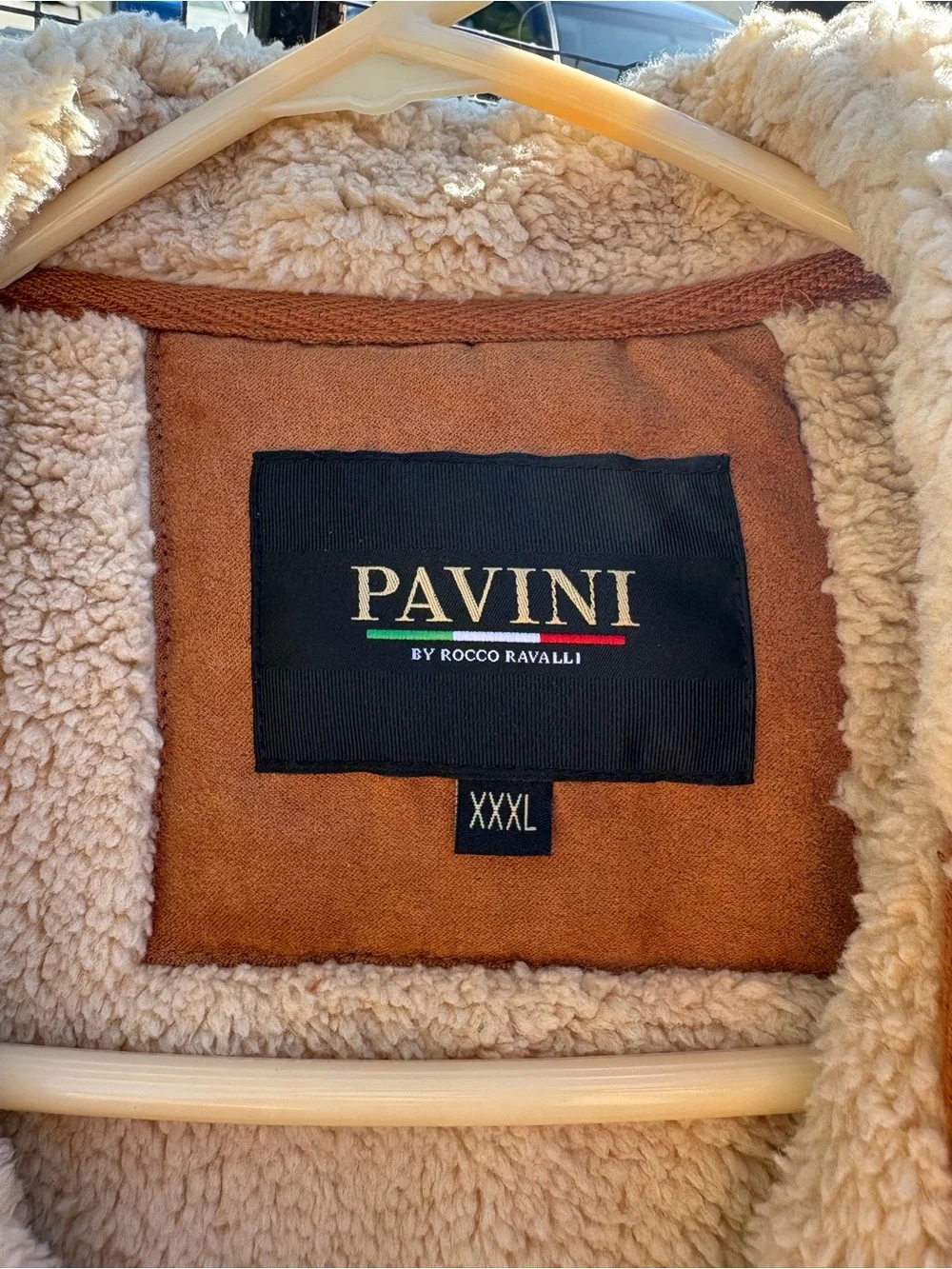 Pavini Tan Sherpa-Lined Suede Jacket